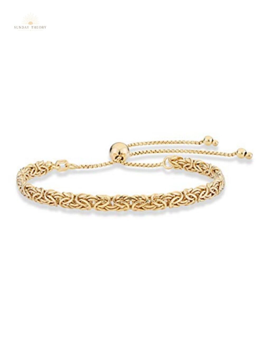 925 Sterling Silver Byzantine Adjustable Bracelet Gold Plated